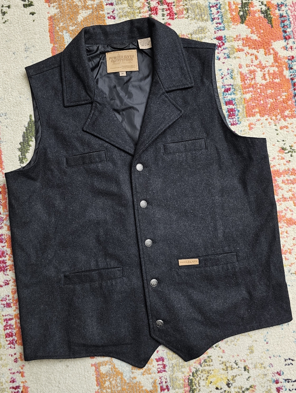Powder River Outfitters Panhandle Slim Mens Wool Vest XL Snap Button Black